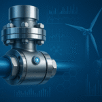 Swivel joint with smart technology concept showing robotics and renewable energy background.