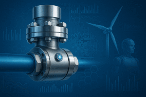 Swivel joint with smart technology concept showing robotics and renewable energy background.